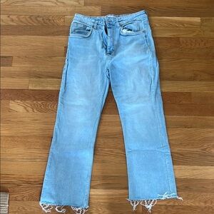 Zara Blue Straight Leg Jeans with Distressed Hem
